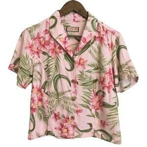 Jamaica Bay Button Down Shirt Short Sleeve Collared Hibiscus Flower Pink XL